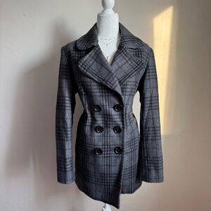 New York Company Plaid Double-Breasted Women's Wool Coat Size 12
